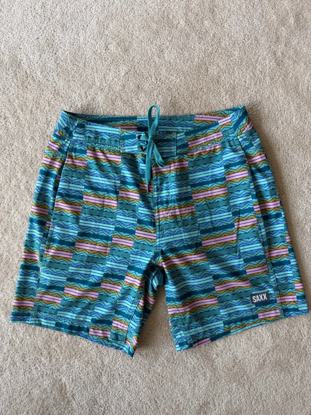 Saxx Betawave 2N1 Swim Shorts in Teal, Pink, Yellow & Turquoise